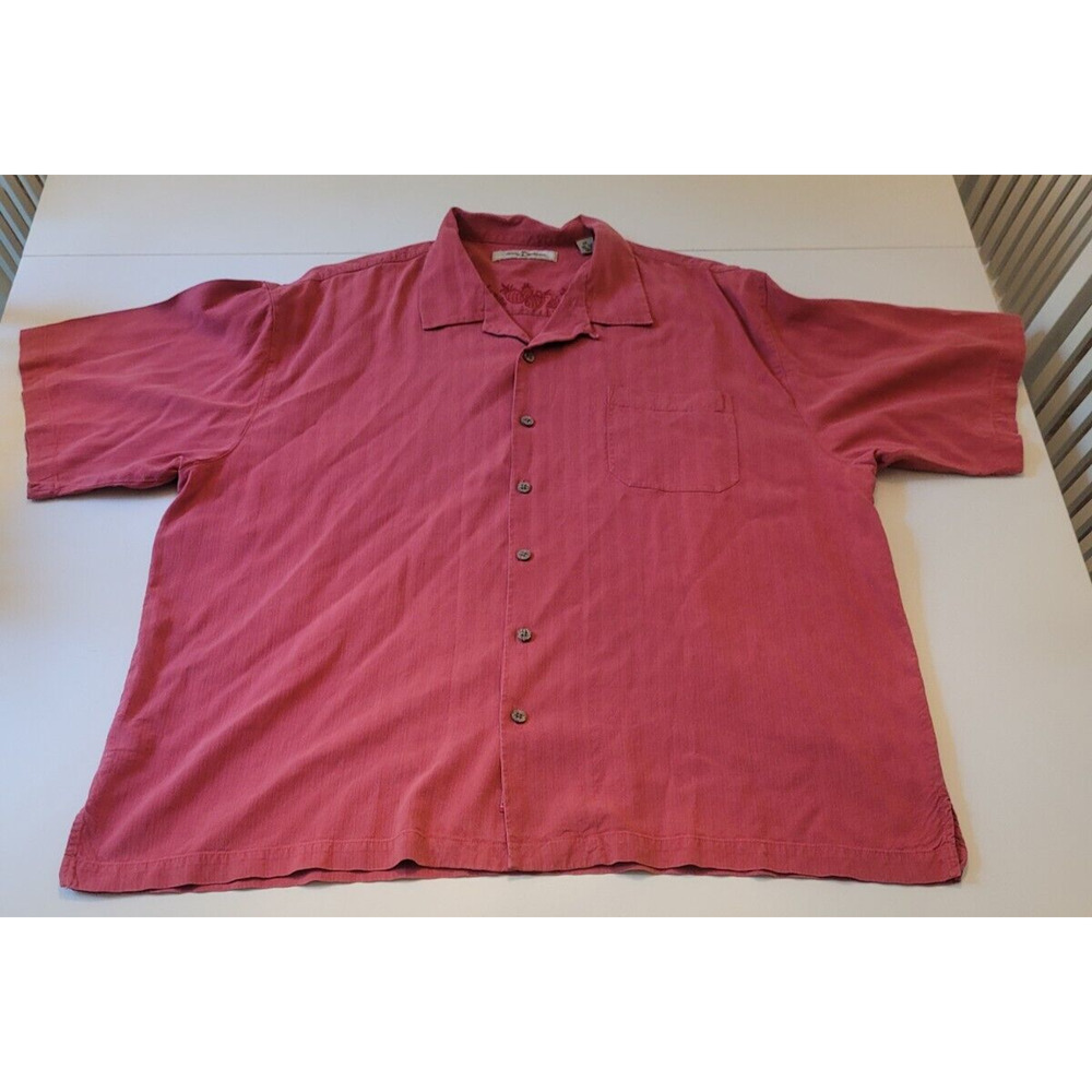 TOMMY BAHAMA Size XXL Mens Camp Shirt 100% Silk Dusky Pink Woven Hawaiian